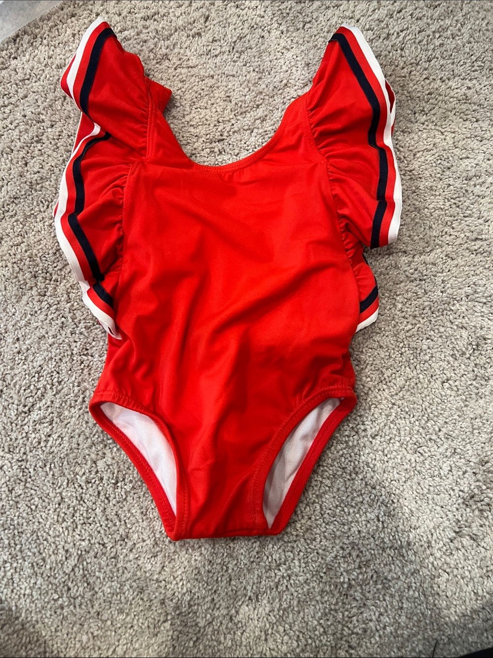 Janie and Jack Red One-Piece Swimsuit with Striped Ruffle Sleeves